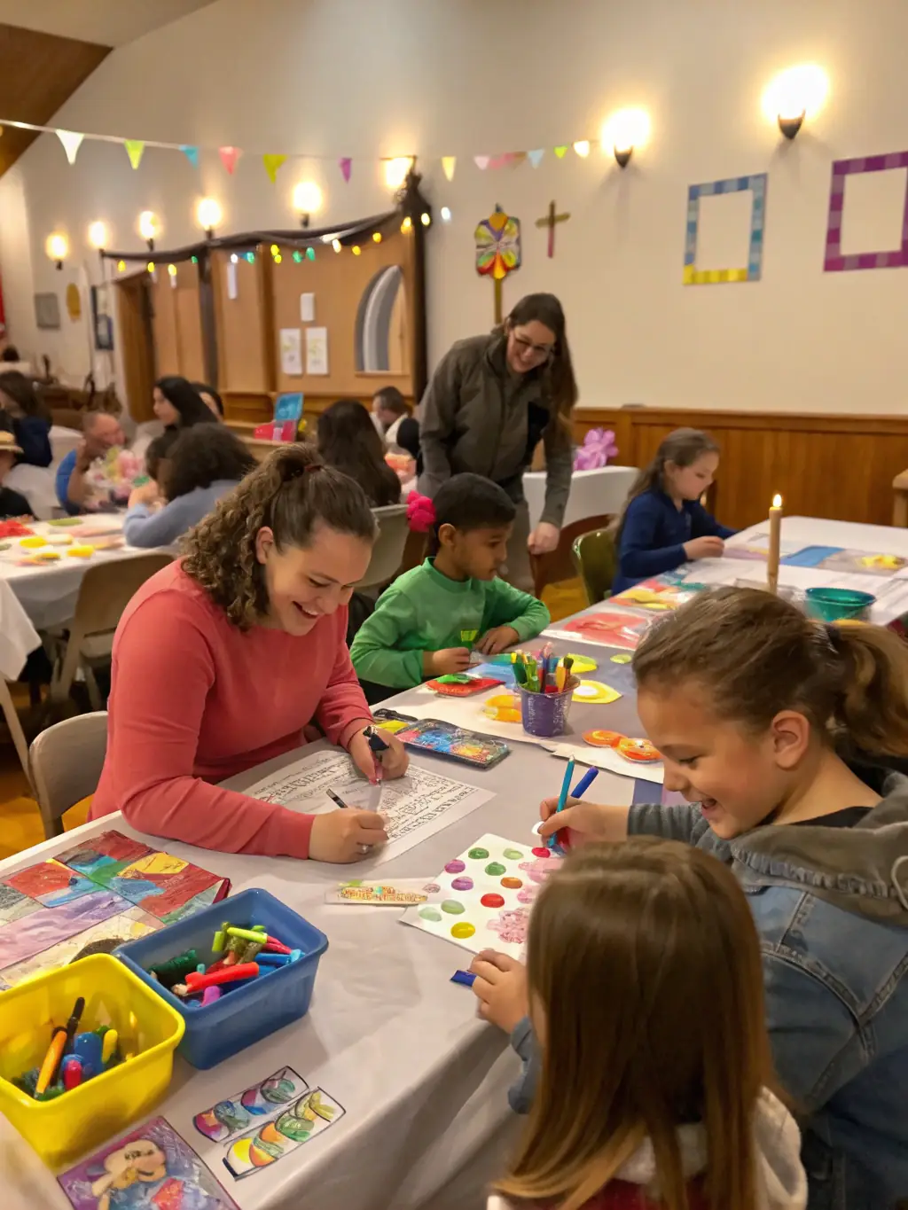 A photograph of children participating in an interactive workshop at the Protestant Museum of La Rochelle, focusing on learning about historical artifacts.