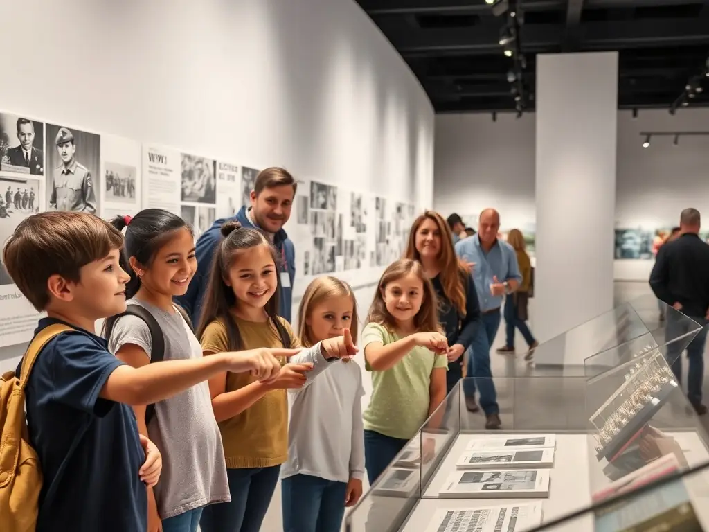 A photograph of visitors on a guided tour of the Protestant Museum of La Rochelle, listening attentively to the guide as they explain the significance of a historical exhibit.